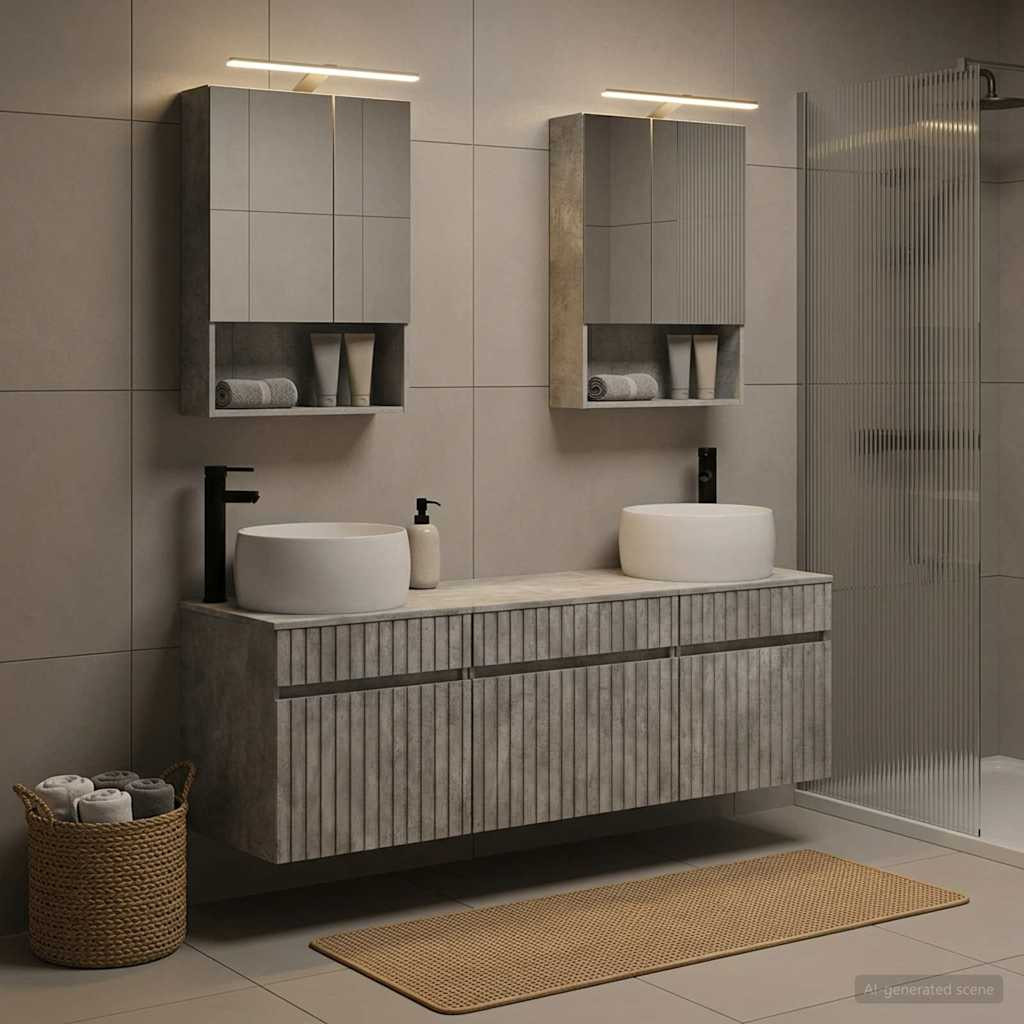 vidaXL Badezimmerschrank-Set 5 pcs Betongrau 50 x 14,5 x 70 cm