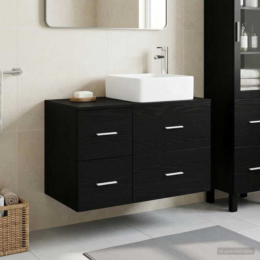 vidaXL Badezimmermöbel-Set 2 pcs Schwarze Eiche Holzwerkstoff