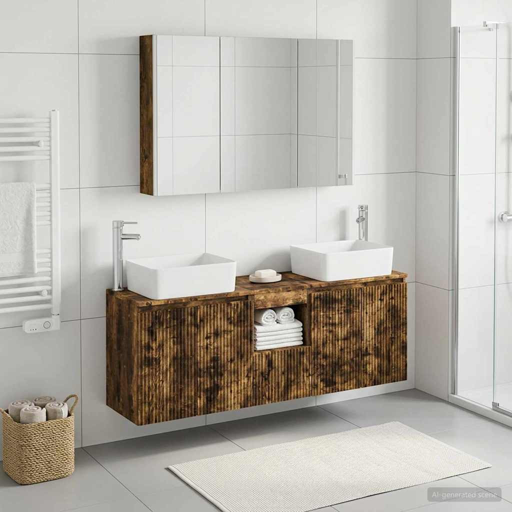 vidaXL Badezimmerschrank-Set 4 pcs Geräucherte Eiche Holzwerkstoff