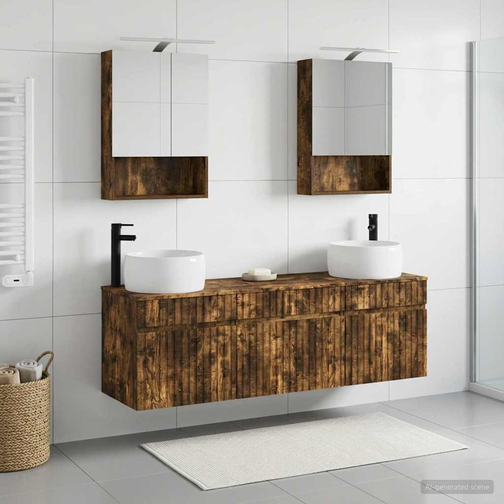 vidaXL Badezimmerschrank-Set 5 pcs Geräucherte Eiche 50 x 14,5 x 70 cm