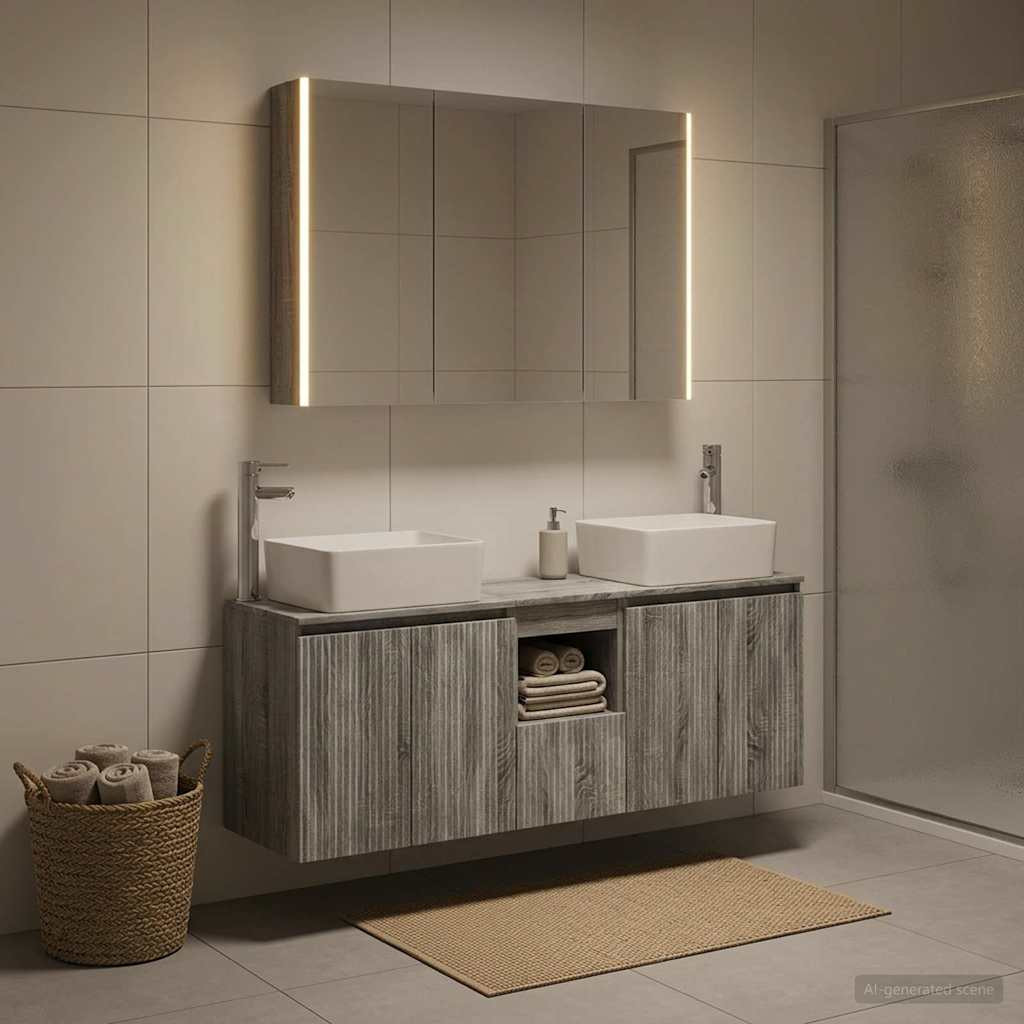 vidaXL Badezimmerschrank-Set 4 pcs Grau Sonoma Holzwerkstoff