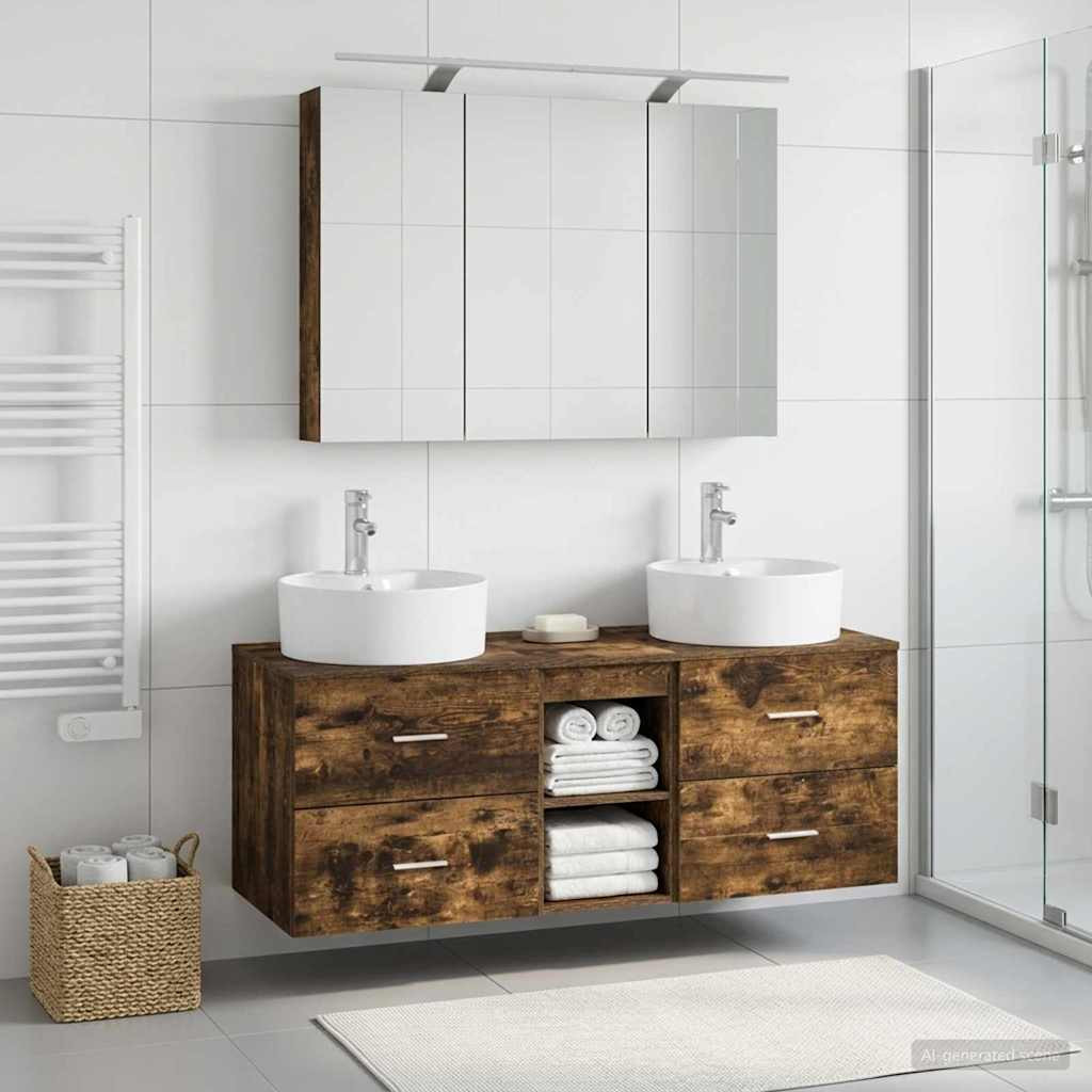 vidaXL Badezimmermöbel-Set 4 pcs Geräucherte Eiche