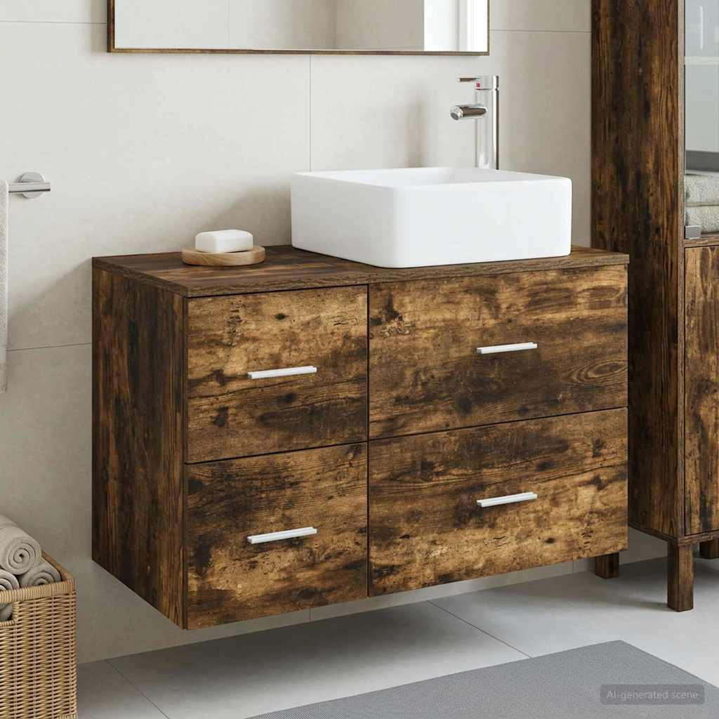 vidaXL Badezimmermöbel-Set 2 pcs Geräucherte Eiche Holzwerkstoff