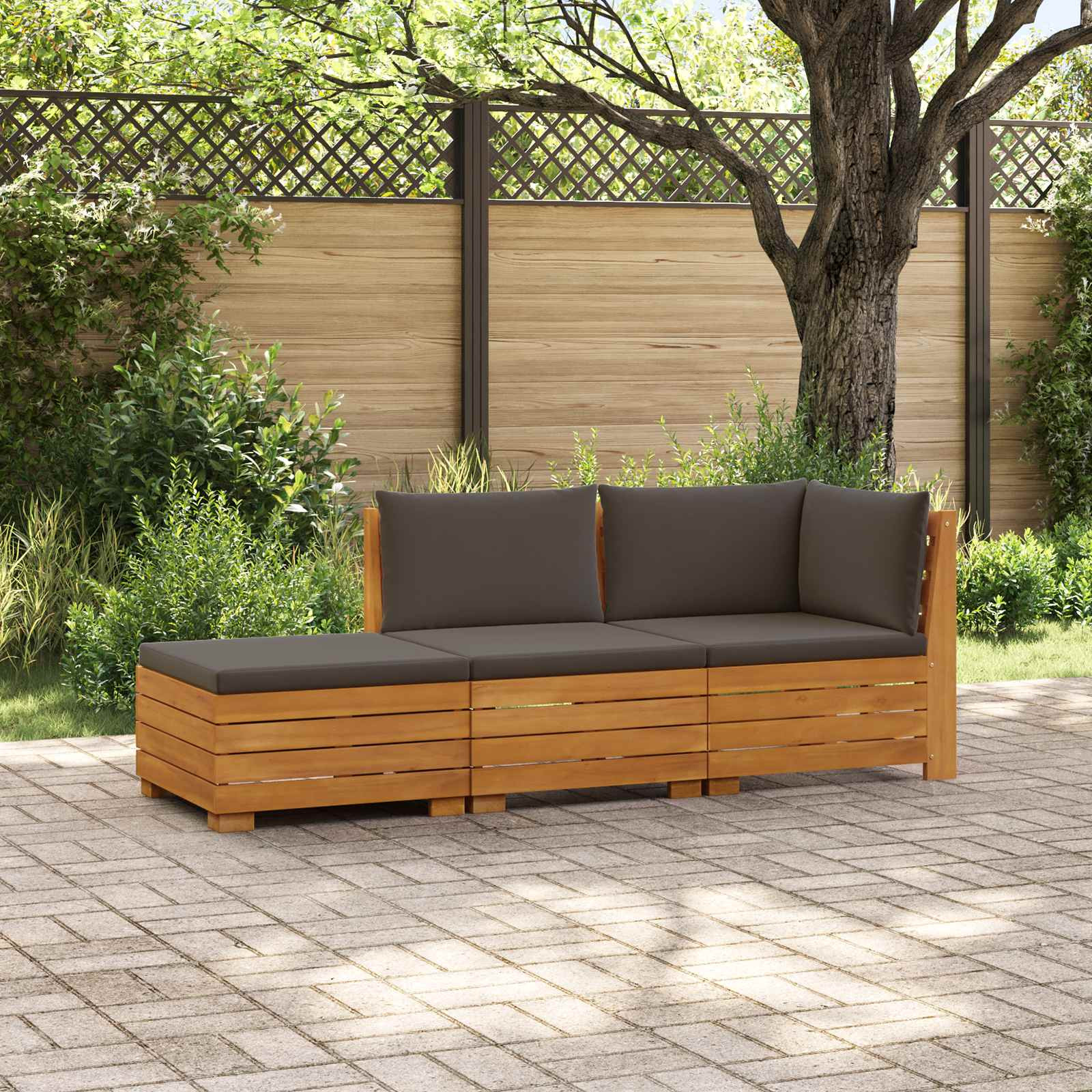 vidaXL Outdoor-Sofagarnitur mit Kissen 3 Stück Braun Massivholz Akazie