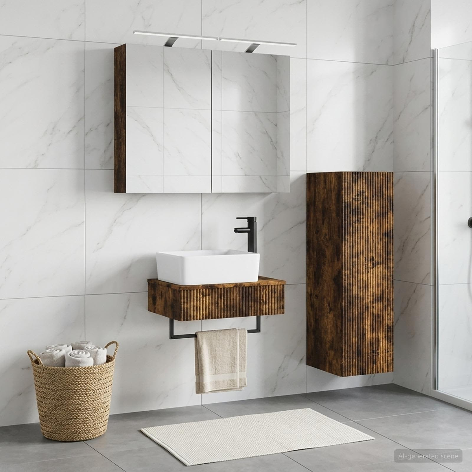 vidaXL Badezimmerschrank-Set 4 pcs Geräucherte Eiche 50 x 14,5 x 70 cm