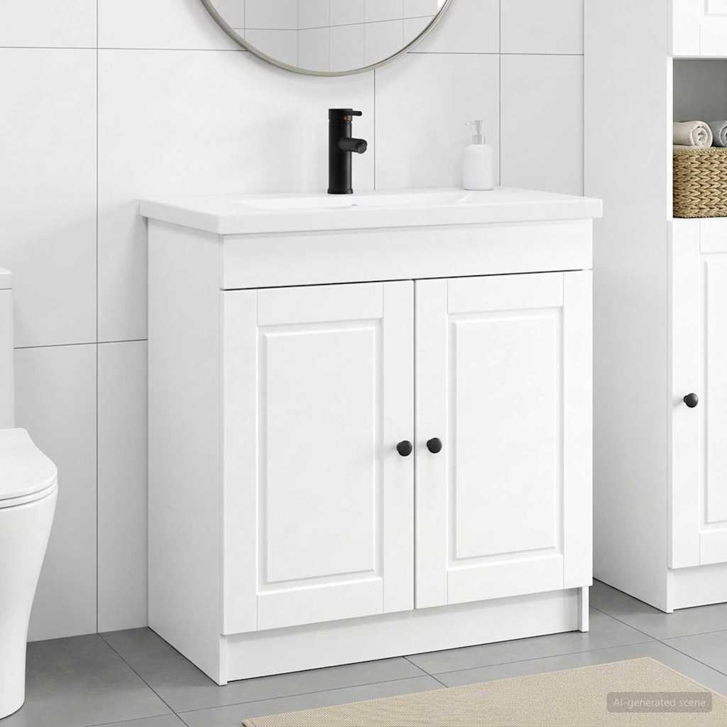vidaXL Badezimmermöbel-Set Weiß 56 x 37,5 x 81 cm Holzwerkstoff