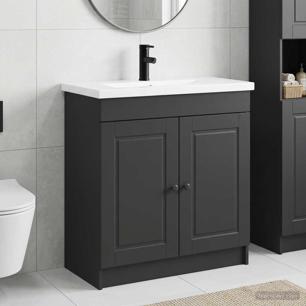 vidaXL Badezimmermöbel-Set Schwarz 56 x 37,5 x 81 cm Holzwerkstoff