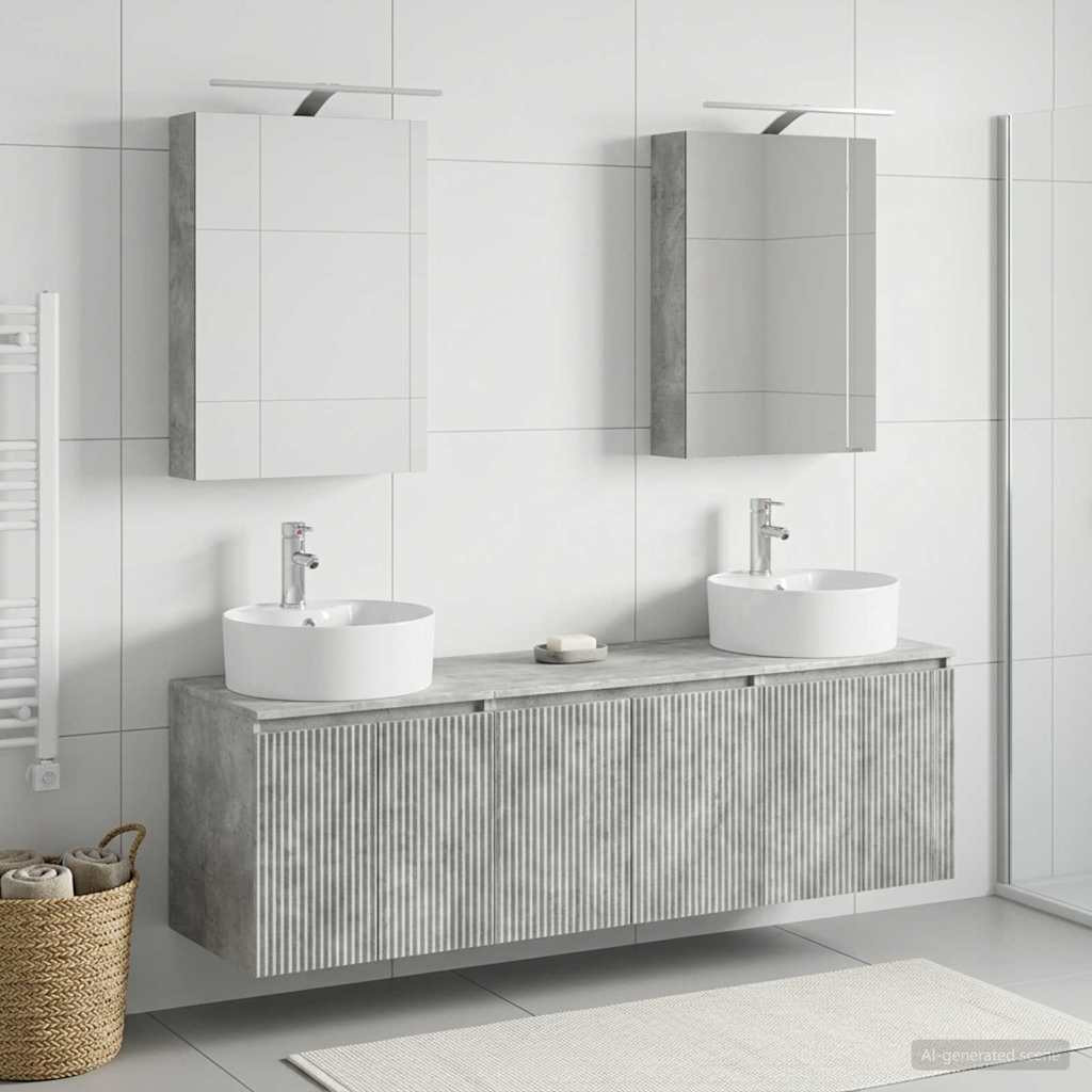 vidaXL Badezimmerschrank-Set 5 pcs Betongrau Holzwerkstoff