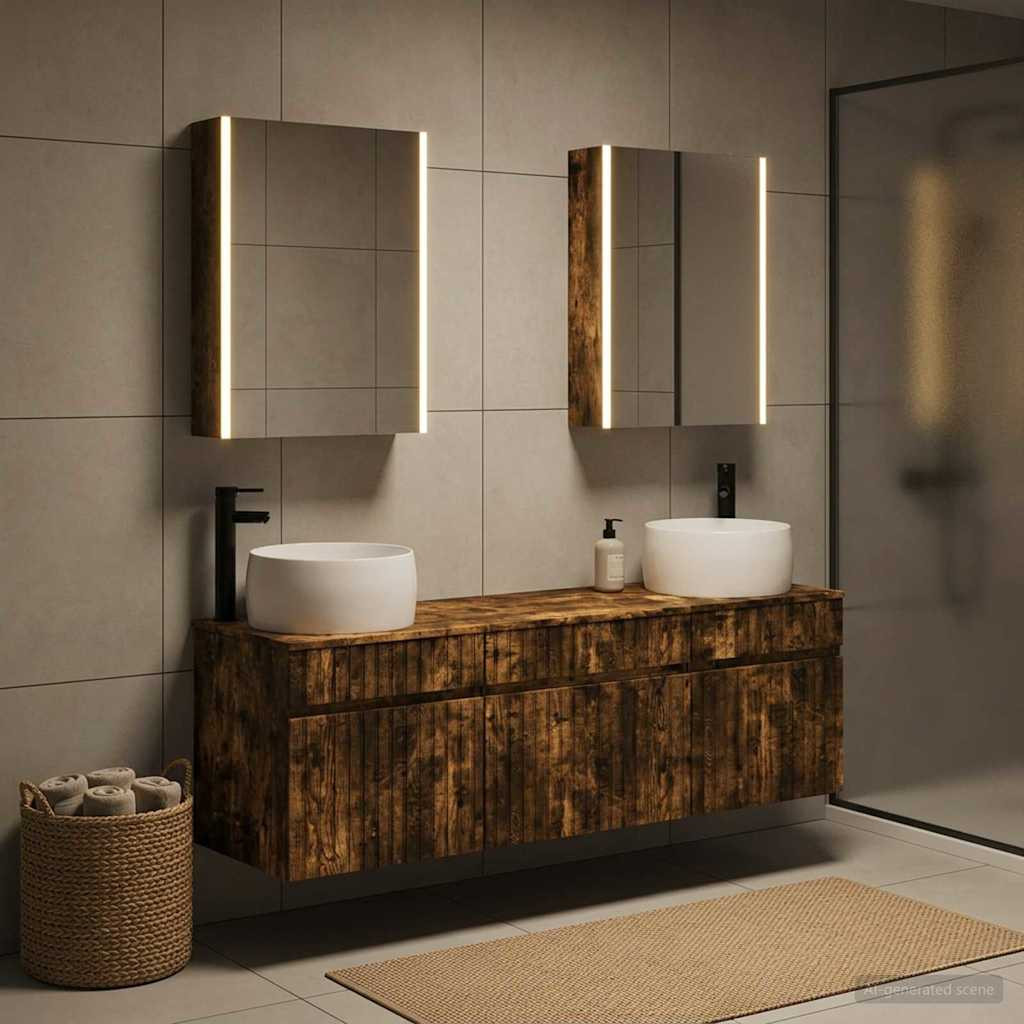 vidaXL Badezimmerschrank-Set 5 pcs Geräucherte Eiche 53 x 15,5 x 70 cm
