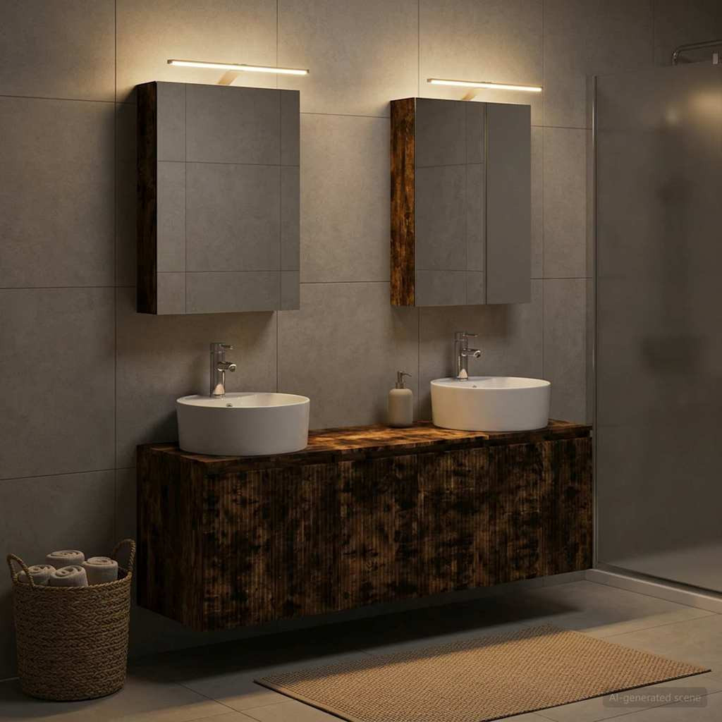 vidaXL Badezimmerschrank-Set 5 pcs Geräucherte Eiche Holzwerkstoff
