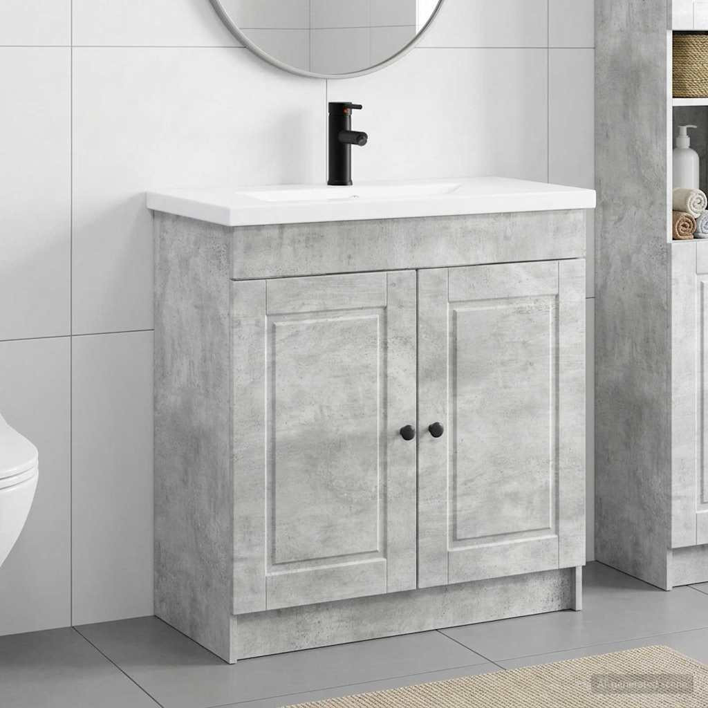 vidaXL Badezimmermöbel-Set Betongrau 56 x 37,5 x 81 cm Holzwerkstoff