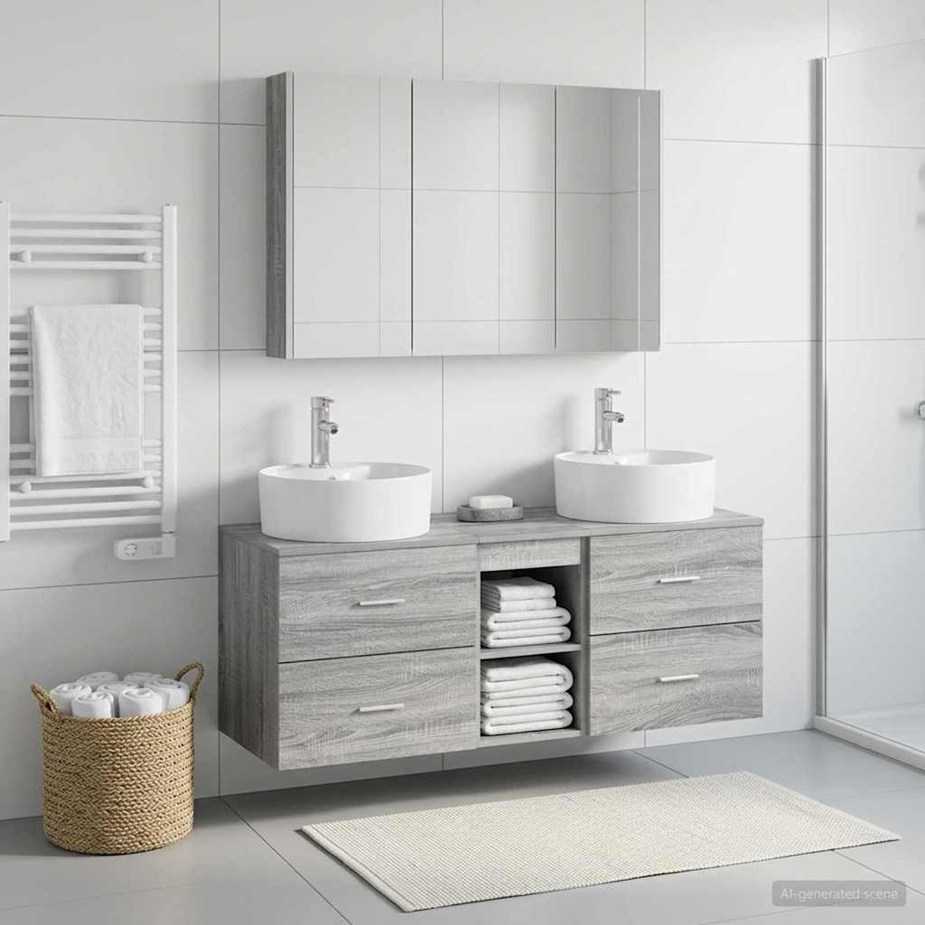 vidaXL Badezimmermöbel-Set 4 pcs Grau Sonoma Ingenieurholz und Glas