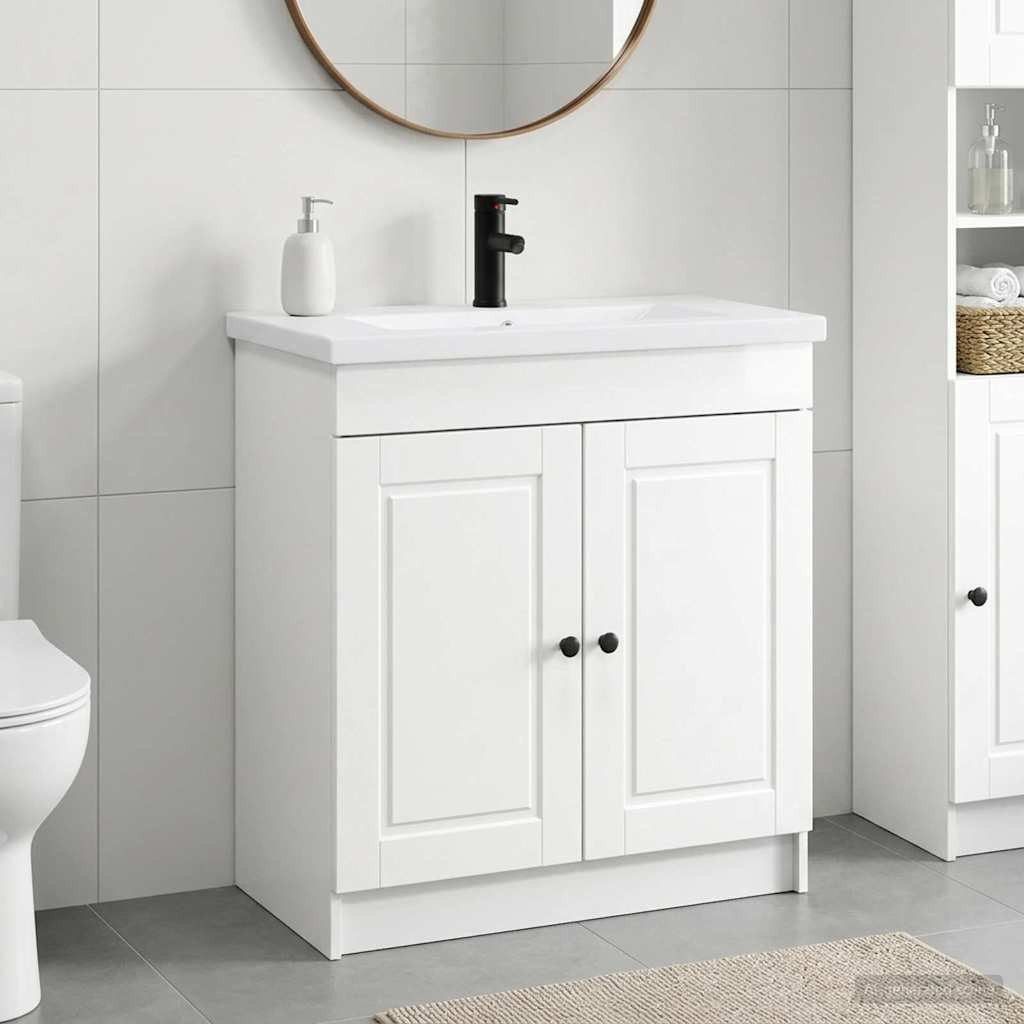 vidaXL Badezimmermöbel-Set Hochglanz Weiß 56 x 37,5 x 81 cm