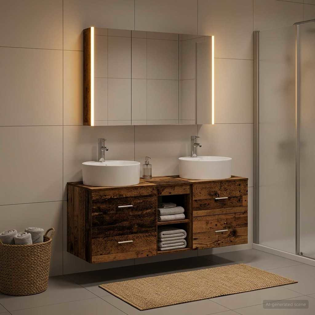 vidaXL Badezimmermöbel-Set 4 pcs Altholz Ingenieurholz und Glas