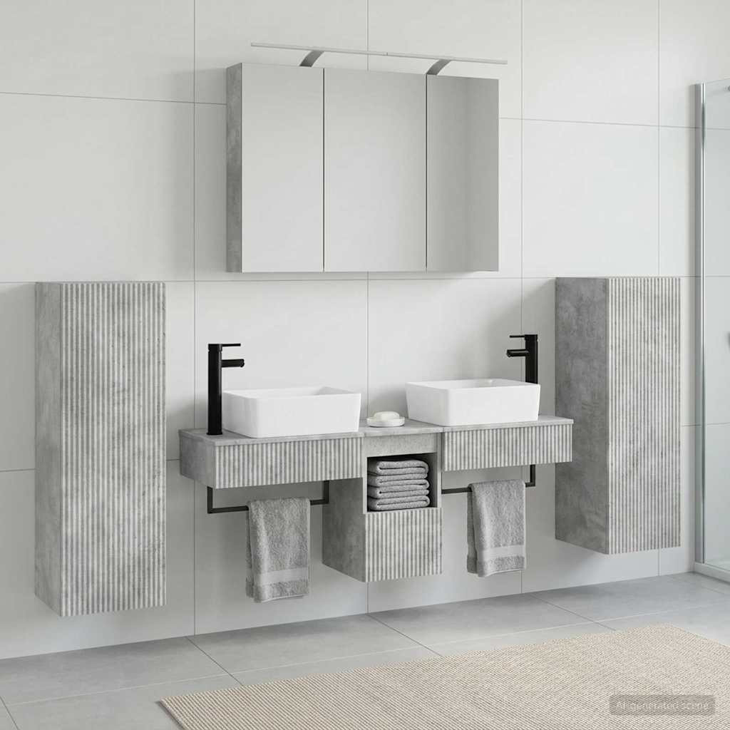 vidaXL Badezimmermöbel-Set 6 pcs Betongrau Ingenieurholz und Glas
