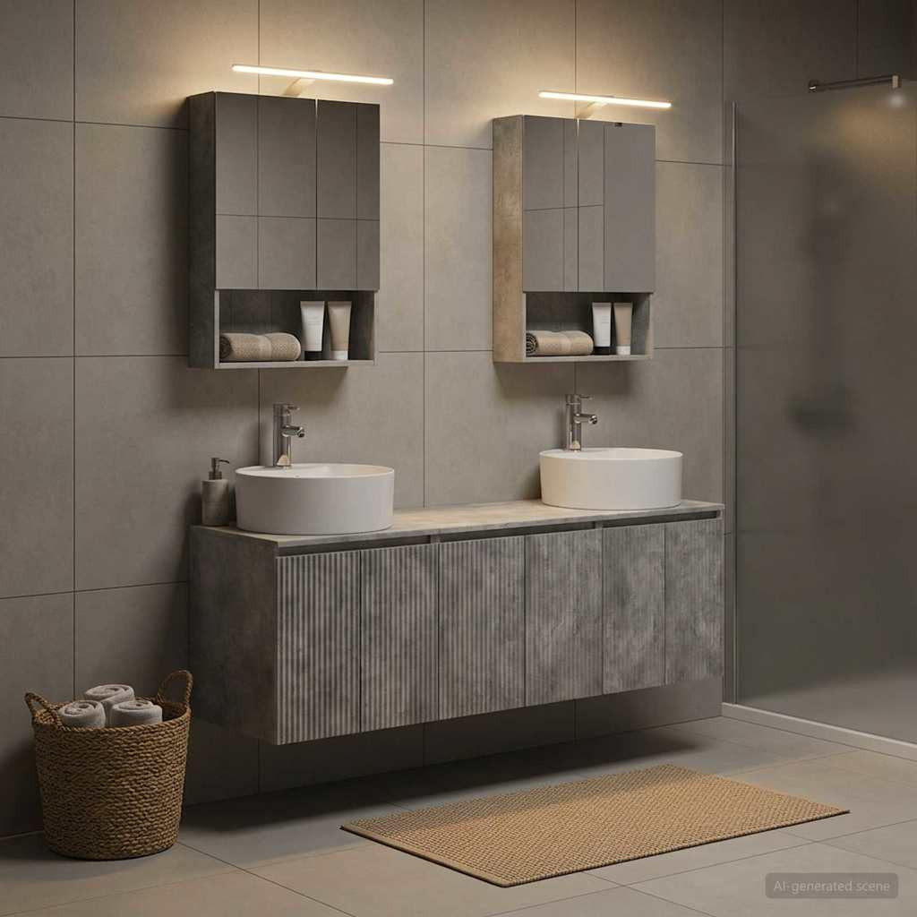 vidaXL Badezimmerschrank-Set 5 pcs Betongrau Holzwerkstoff