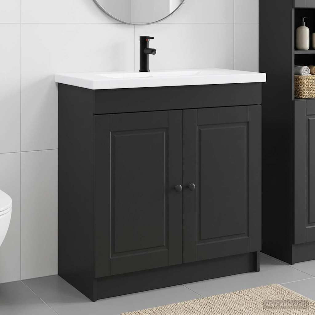 vidaXL Badezimmermöbel-Set Schwarz 78,5 x 37,5 x 81 cm Holzwerkstoff