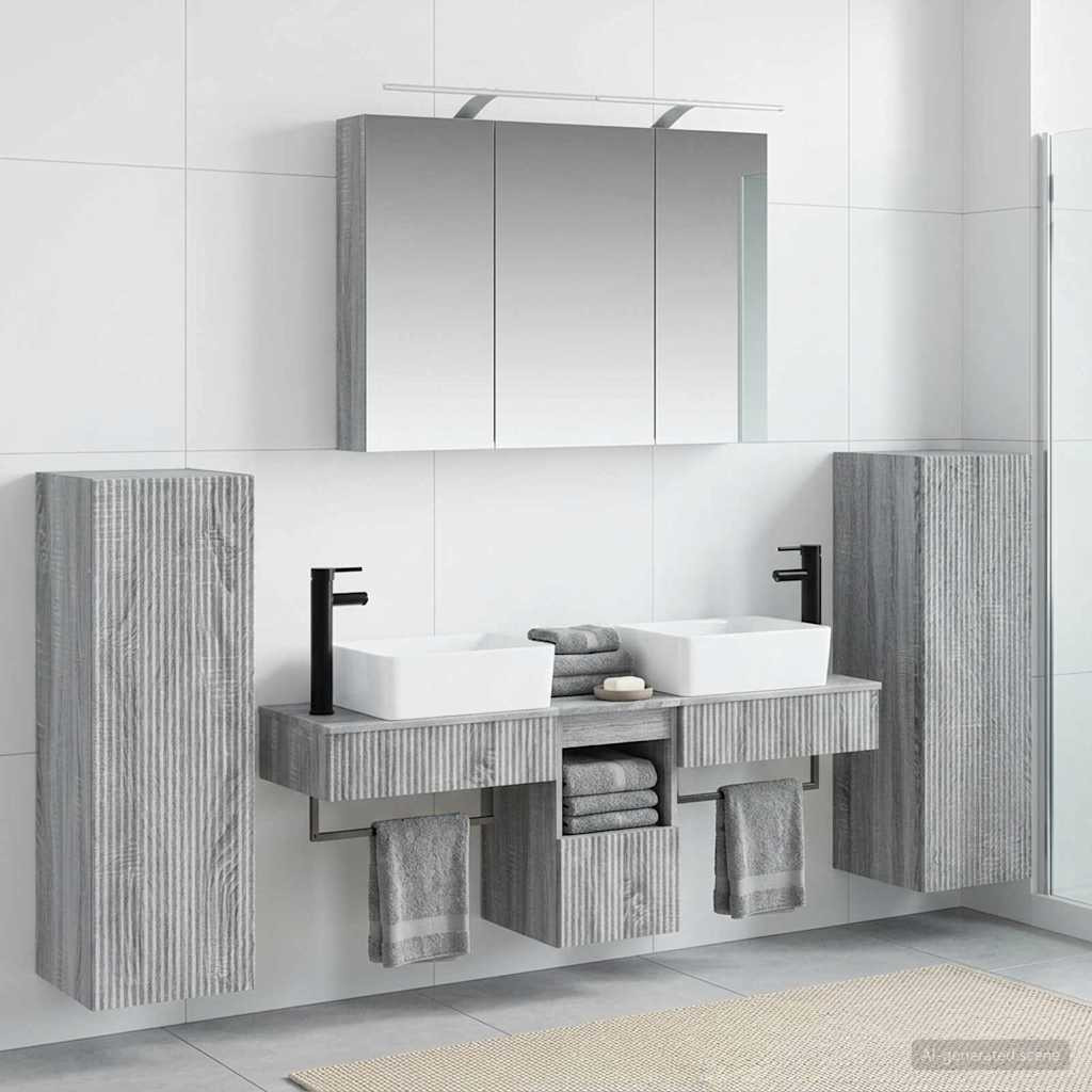 vidaXL Badezimmermöbel-Set 6 pcs Grau Sonoma Ingenieurholz und Glas