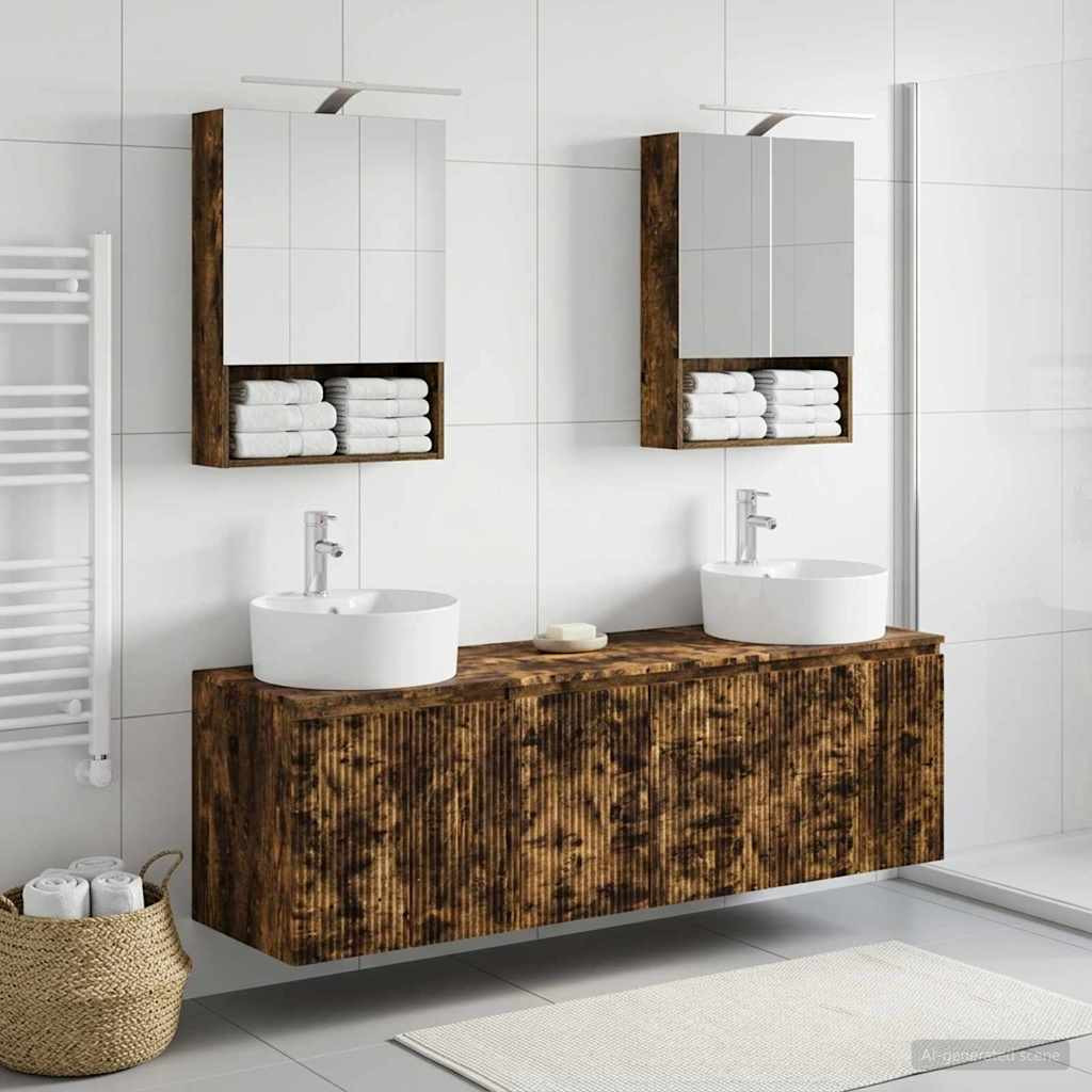 vidaXL Badezimmerschrank-Set 5 pcs Geräucherte Eiche Holzwerkstoff