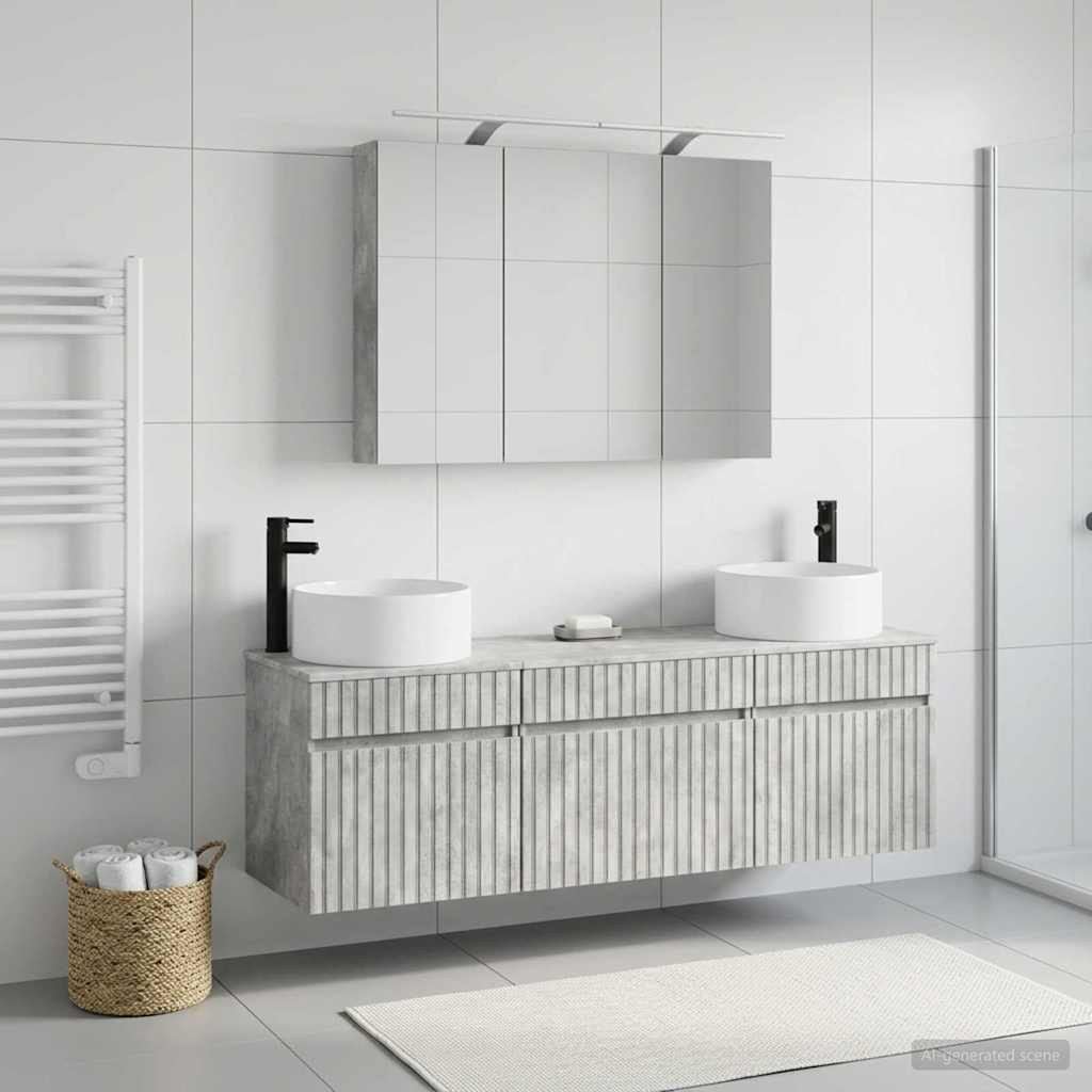 vidaXL Badezimmerschrank-Set 4 pcs Betongrau 100 x 14,5 x 70 cm
