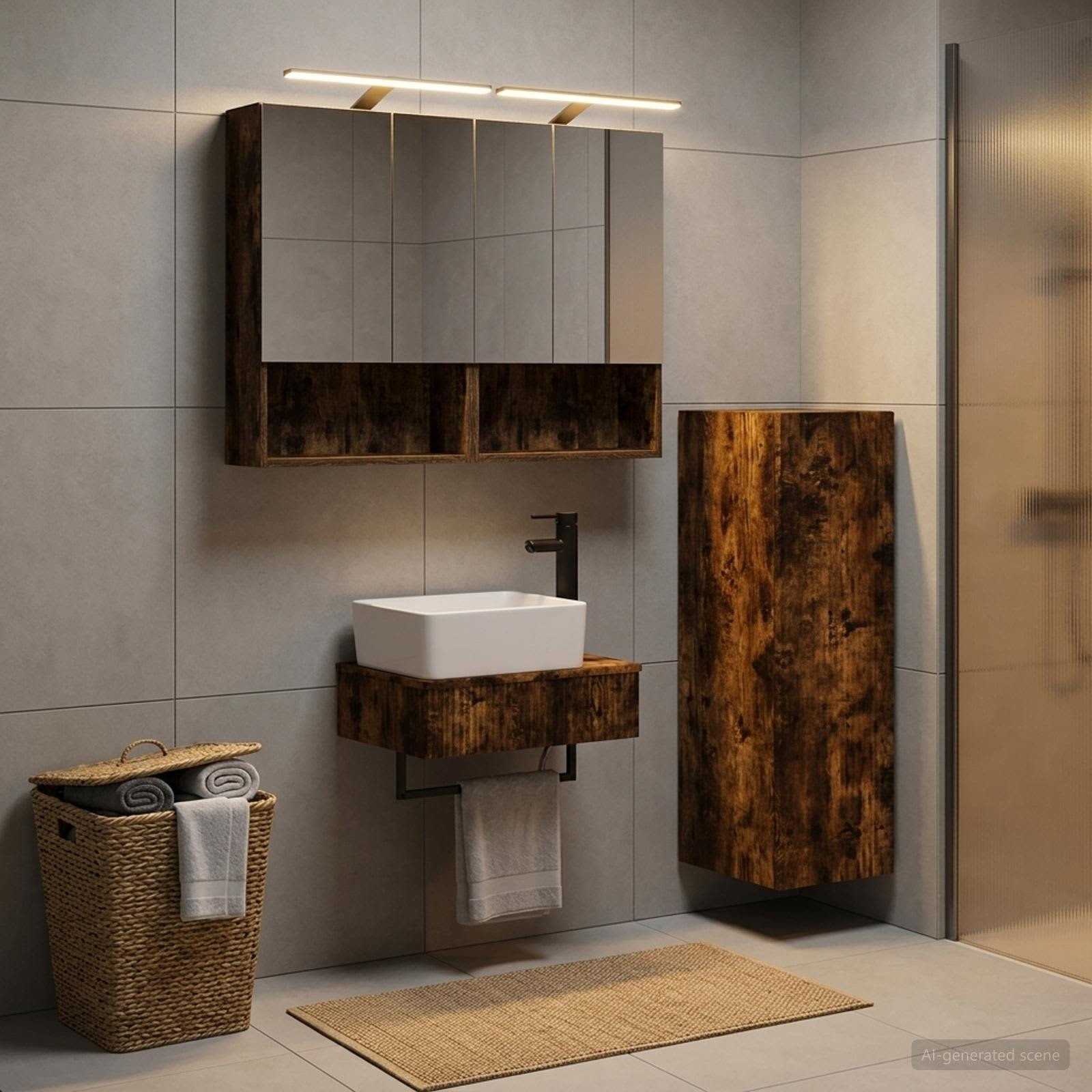 vidaXL Badezimmerschrank-Set 4 pcs Geräucherte Eiche 50 x 14,5 x 70 cm