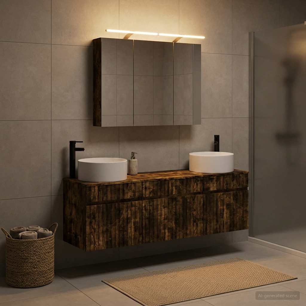 vidaXL Badezimmerschrank-Set 4 pcs Geräucherte Eiche