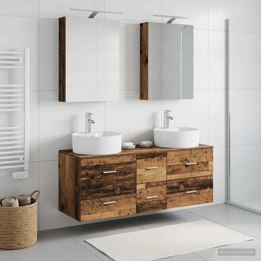 vidaXL Badezimmermöbel-Set 5 pcs Altholz Ingenieurholz und Glas