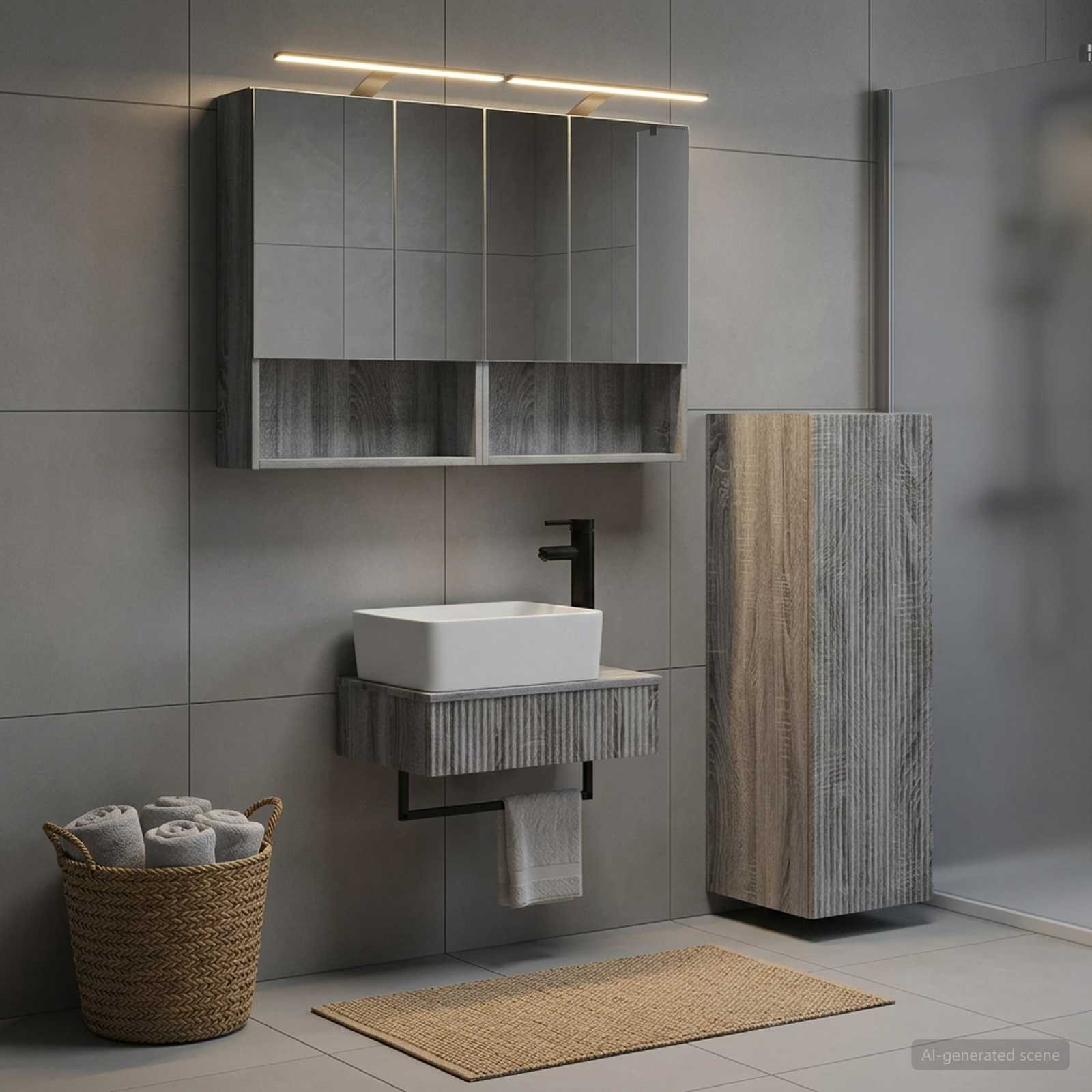 vidaXL Badezimmerschrank-Set 4 pcs Grau Sonoma 50 x 14,5 x 70 cm