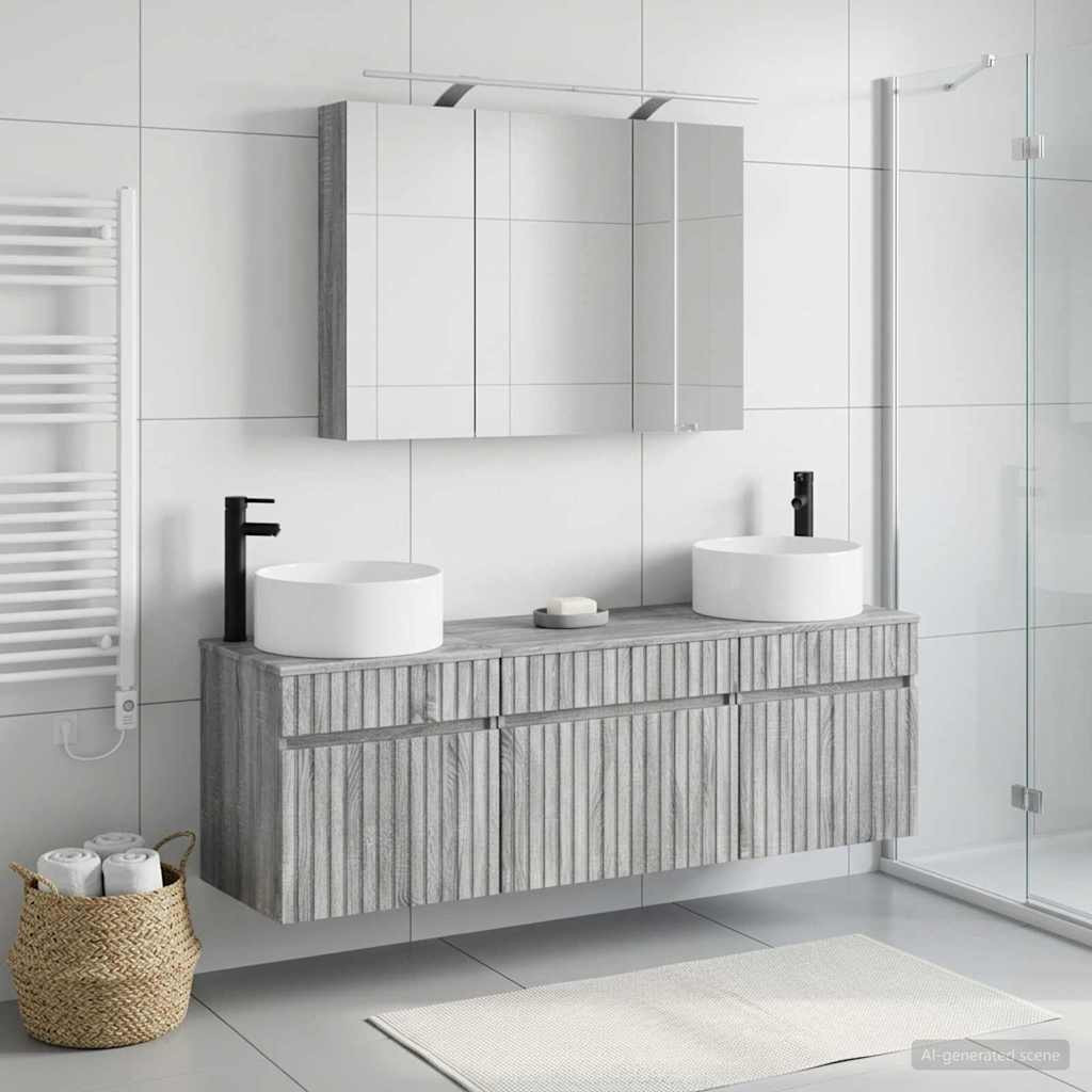 vidaXL Badezimmerschrank-Set 4 pcs Grau Sonoma 100 x 14,5 x 70 cm