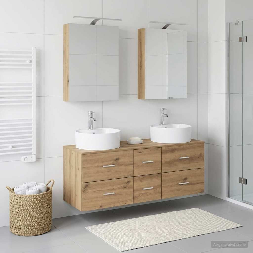 vidaXL Badezimmermöbel-Set 5 Stk. Artisan-Eiche Ingenieurholz und Glas