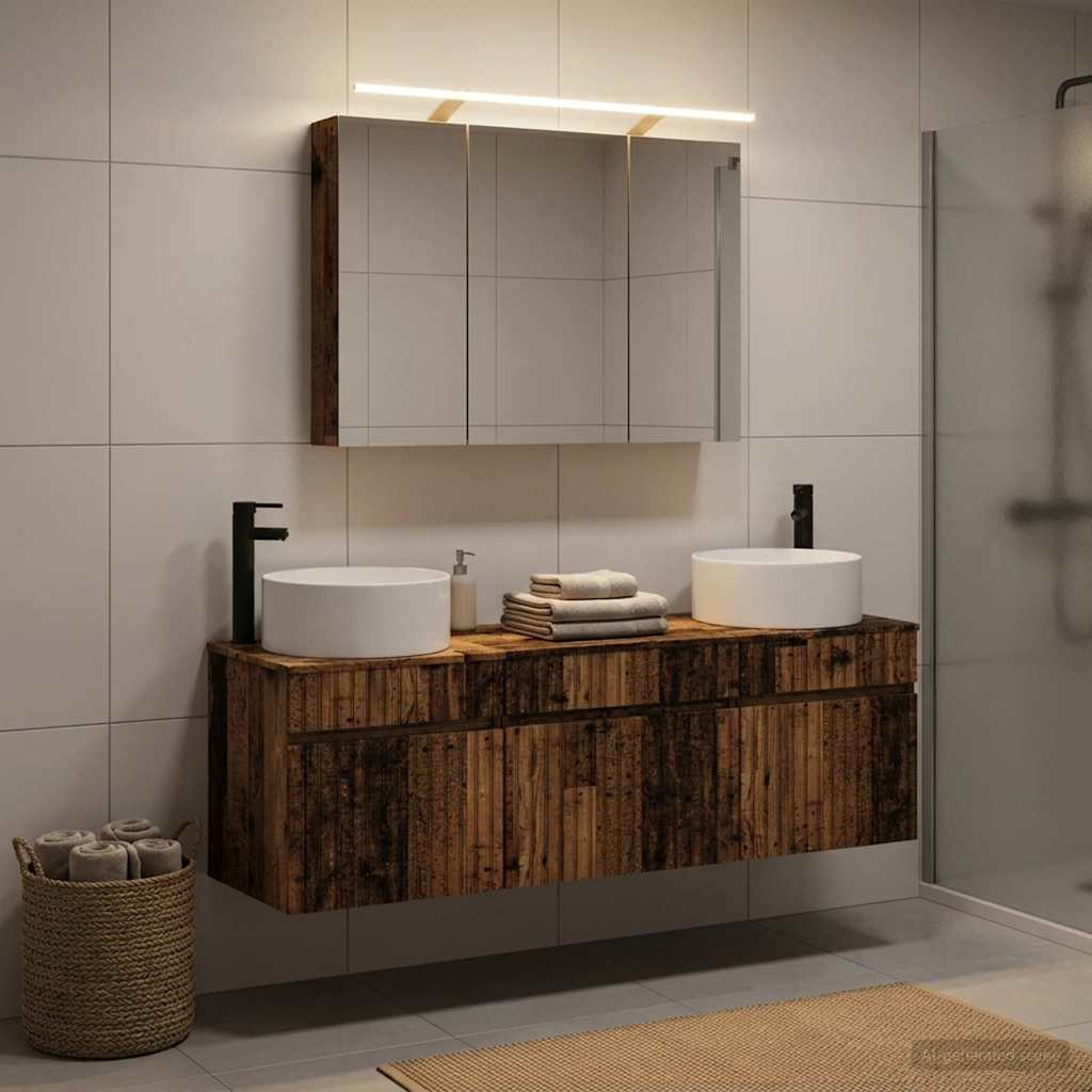 vidaXL Badezimmerschrank-Set 4 pcs Altholz 100 x 14,5 x 70 cm