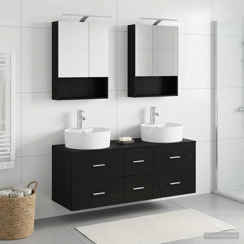 vidaXL Badezimmermöbel-Set 5 pcs Schwarze Eiche Ingenieurholz und Glas