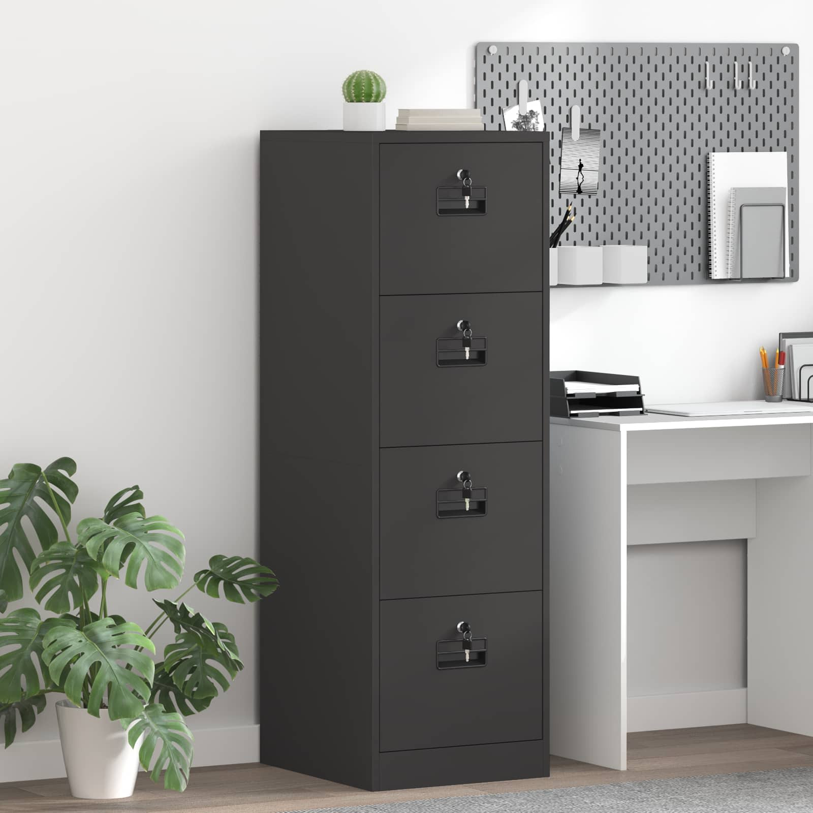 vidaXL Aktenschrank Schwarz 44 x 50 x 139 cm Kaltgewalzter Stahl