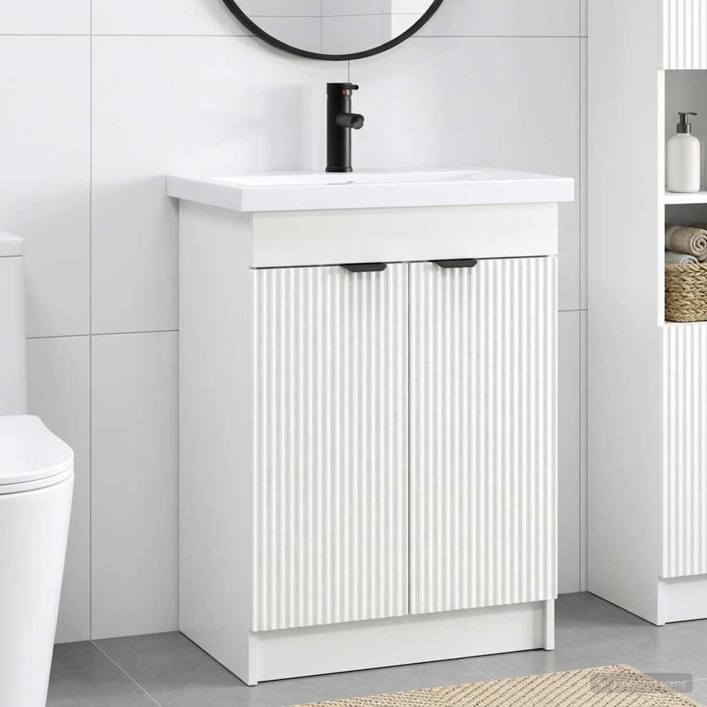 vidaXL Badezimmermöbel-Set Weiß 56 x 37,5 x 81 cm Holzwerkstoff