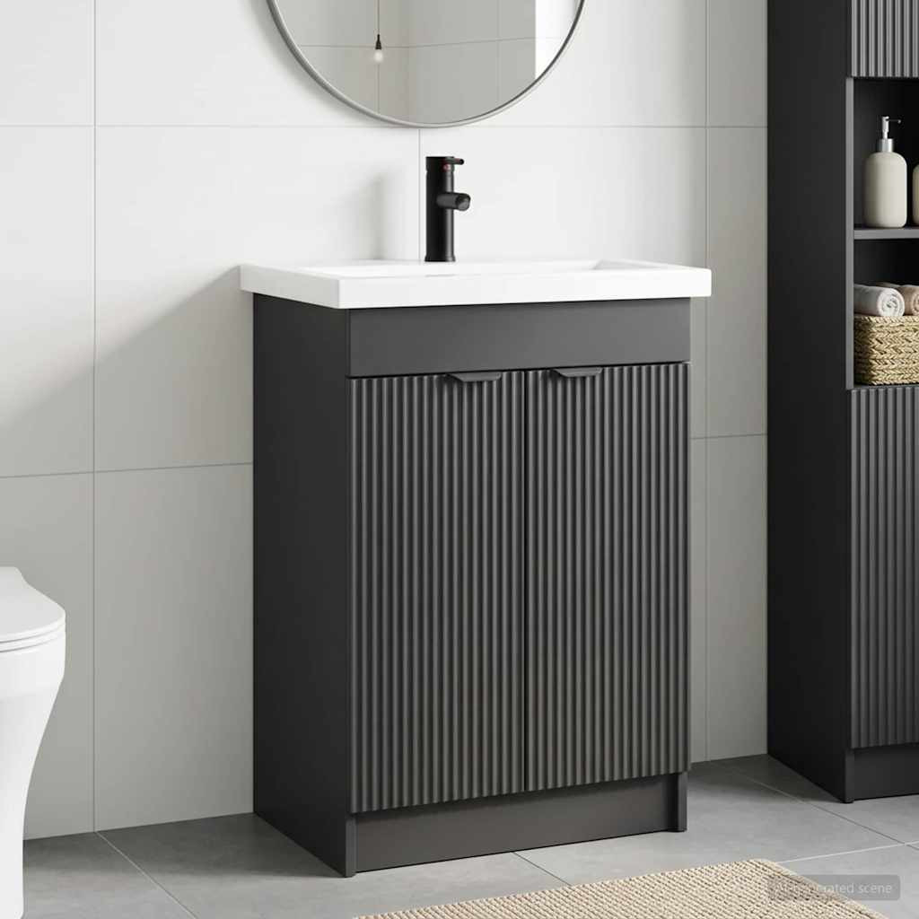 vidaXL Badezimmermöbel-Set Schwarz 56 x 37,5 x 81 cm Holzwerkstoff