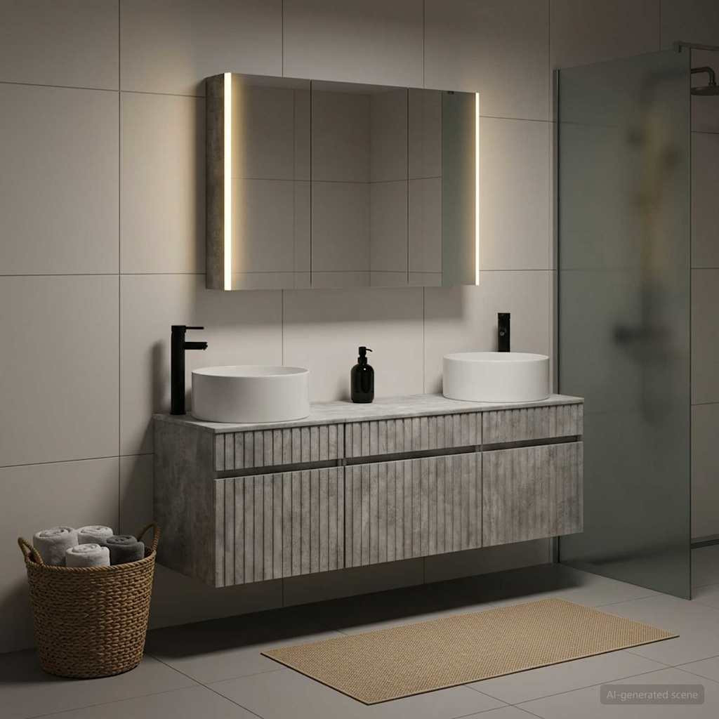vidaXL Badezimmerschrank-Set 4 pcs Betongrau 103,5 x 15,5 x 70 cm