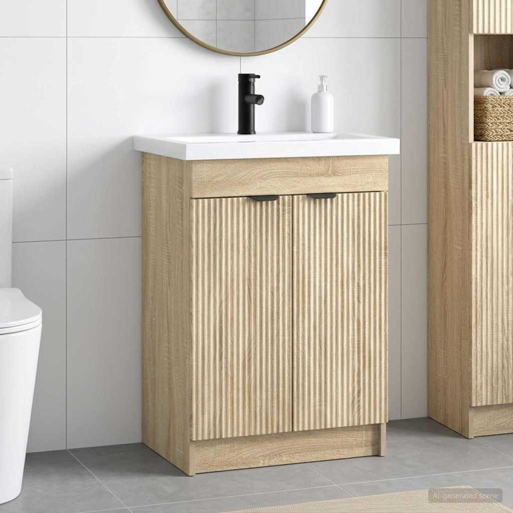 vidaXL Badezimmermöbel-Set Sonoma-Eiche 56 x 37,5 x 81 cm