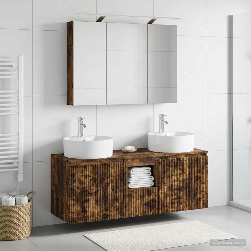 vidaXL Badezimmerschrank-Set 4 pcs Geräucherte Eiche Holzwerkstoff
