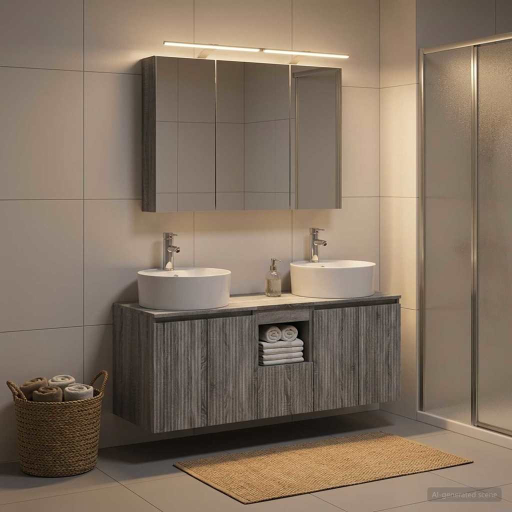 vidaXL Badezimmerschrank-Set 4 pcs Grau Sonoma Holzwerkstoff