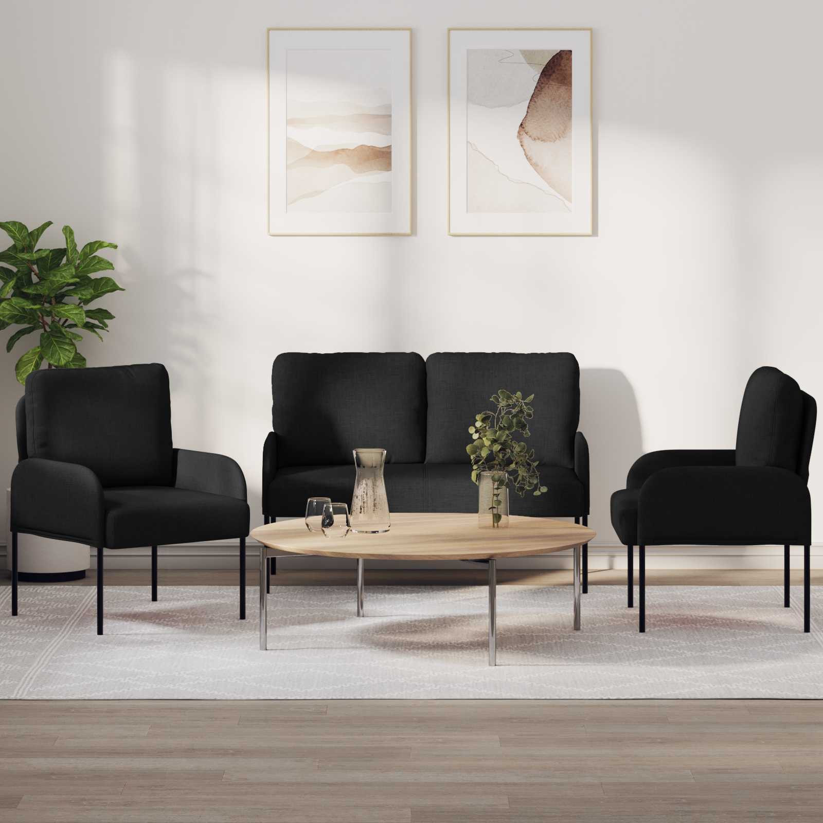 vidaXL Sofagarnituren 3 pcs Schwarz 115 x 56 x 80 cm Sperrholz