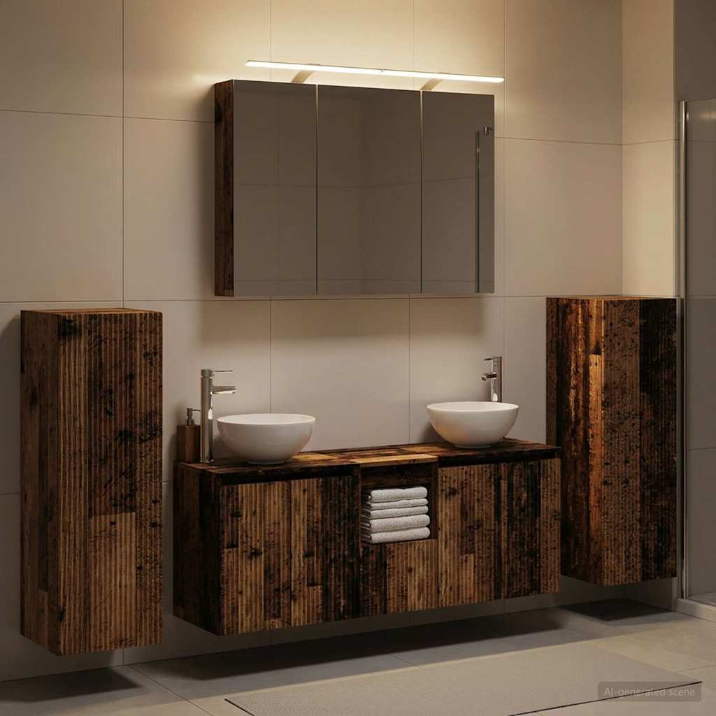 vidaXL Badezimmermöbel-Set 6 pcs Altholz Ingenieurholz und Glas