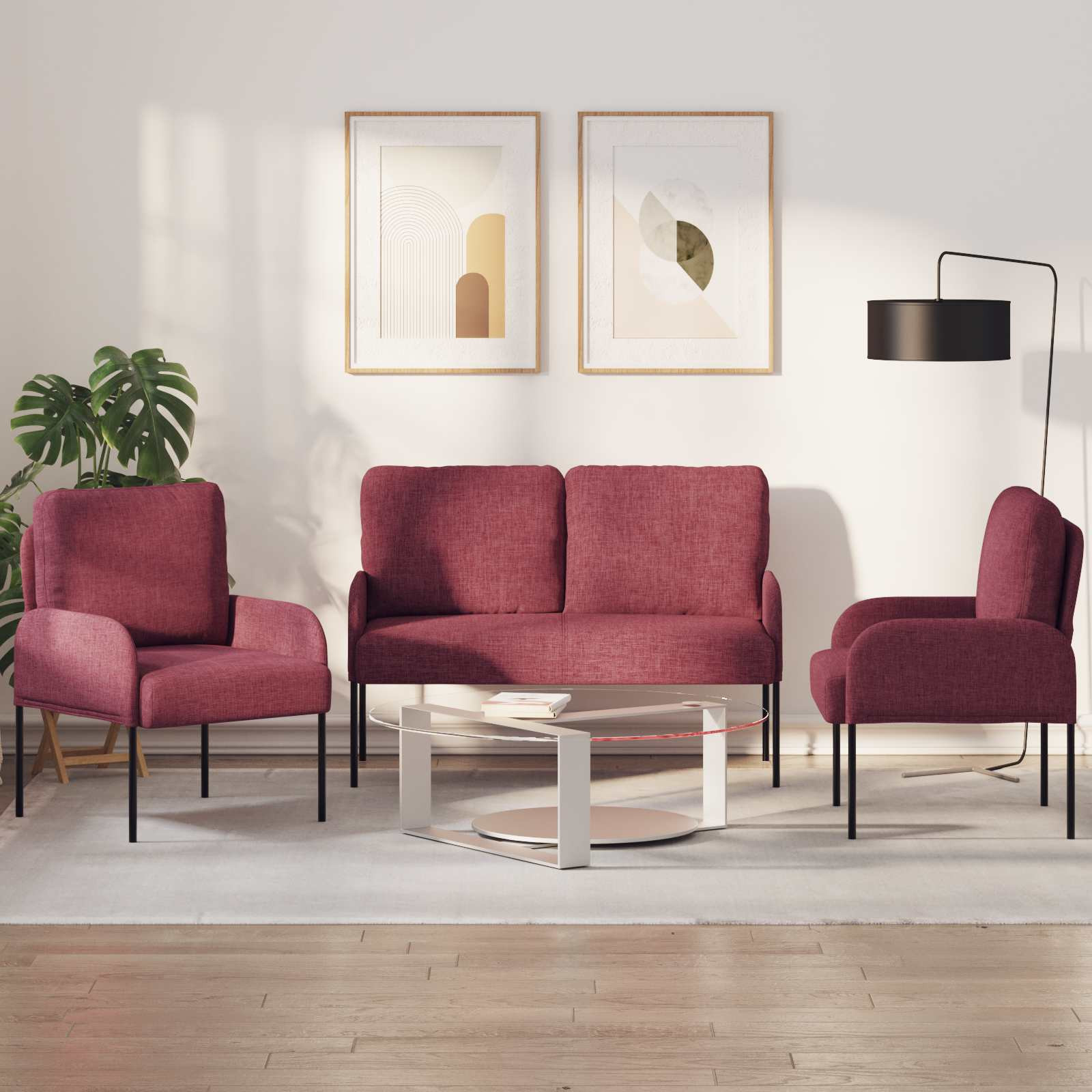 vidaXL Sofagarnituren 3 pcs Weinrot 115 x 56 x 80 cm Sperrholz
