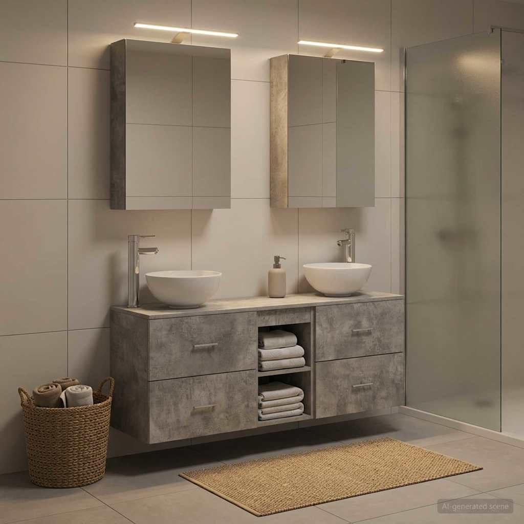 vidaXL Badezimmerschrank-Set 5 pcs Betongrau 50 x 14,5 x 70 cm