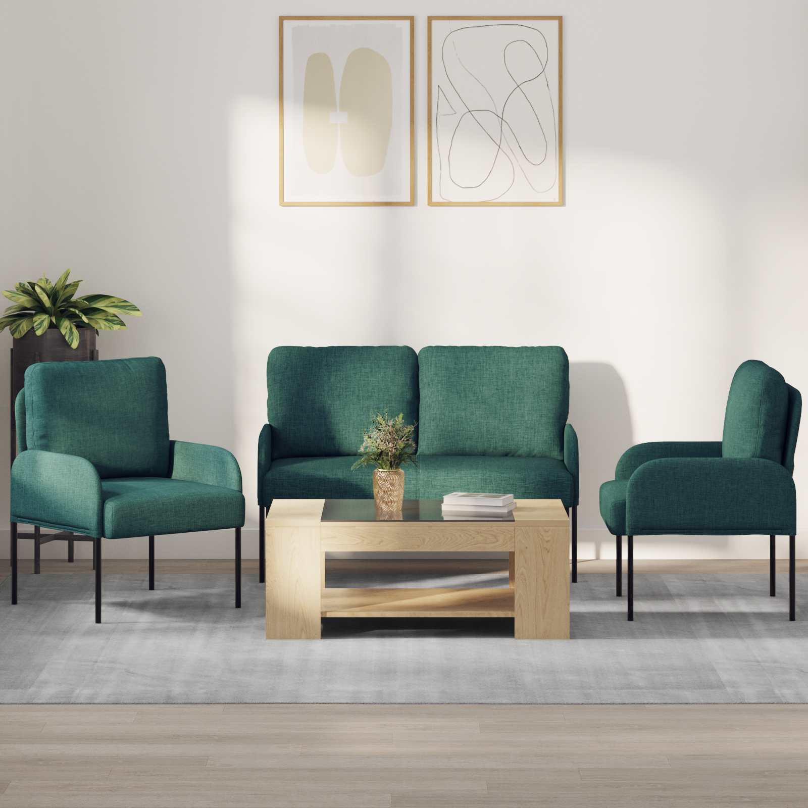 vidaXL Sofagarnituren 3 pcs Dunkelgrün 115 x 56 x 80 cm Sperrholz
