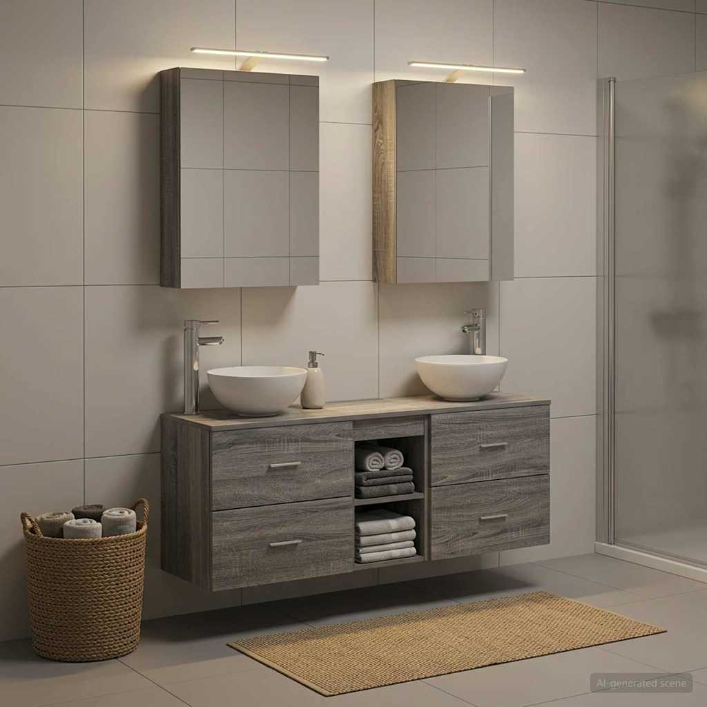 vidaXL Badezimmerschrank-Set 5 pcs Grau Sonoma 50 x 14,5 x 70 cm