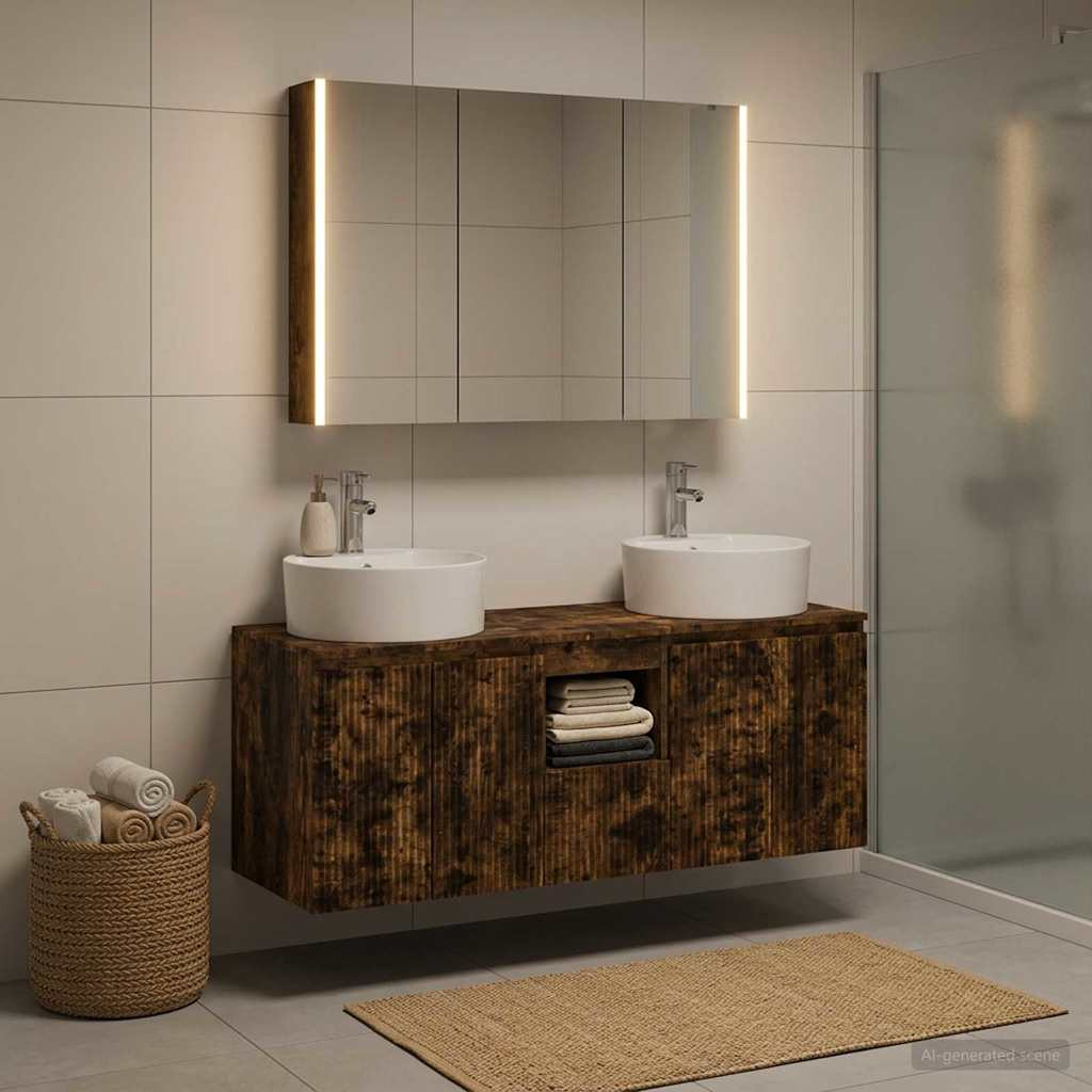 vidaXL Badezimmerschrank-Set 4 pcs Geräucherte Eiche Holzwerkstoff