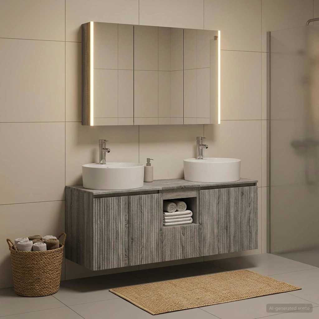 vidaXL Badezimmerschrank-Set 4 pcs Grau Sonoma Holzwerkstoff