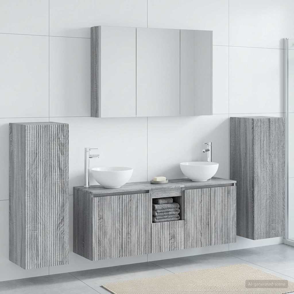 vidaXL Badezimmermöbel-Set 6 pcs Grau Sonoma Ingenieurholz und Glas