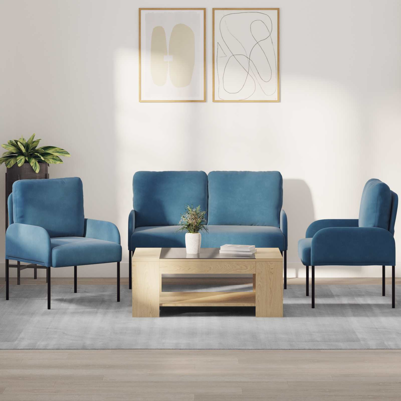 vidaXL Sofagarnituren mit Kissen 3 pcs Blau 115 x 56 x 80 cm Sperrholz