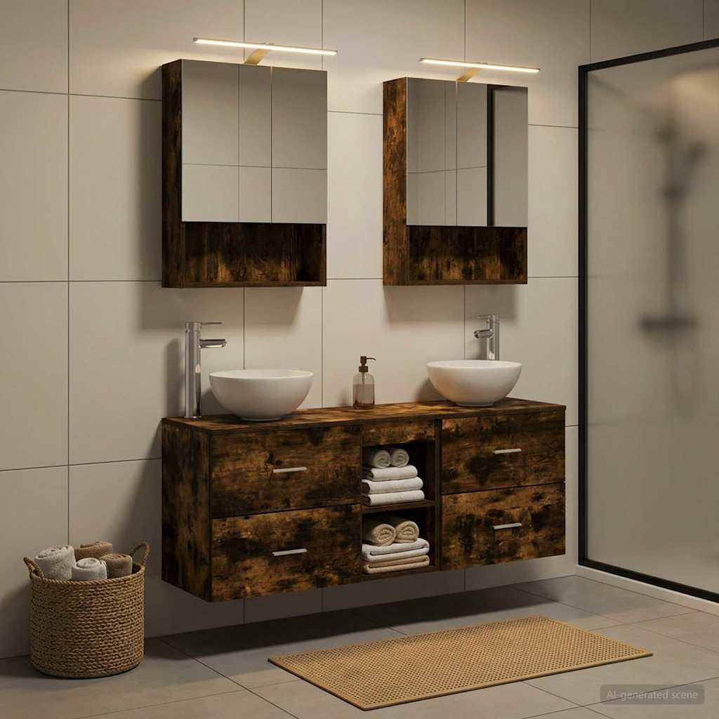 vidaXL Badezimmerschrank-Set 5 pcs Geräucherte Eiche 50 x 14,5 x 70 cm